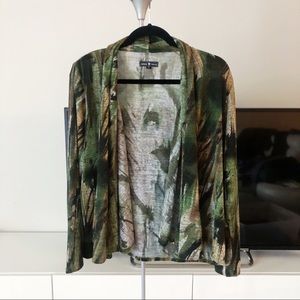Abbie Mags Forest Green Brown Print Long Sleeve Cardigan Jacket